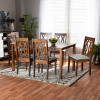 Baxton Studio RH334C-GreyWalnut-7PC Dining Set Baxton Studio Cherese Modern and Contemporary Grey Fabric Upholstered and Walnut Brown Finished Wood